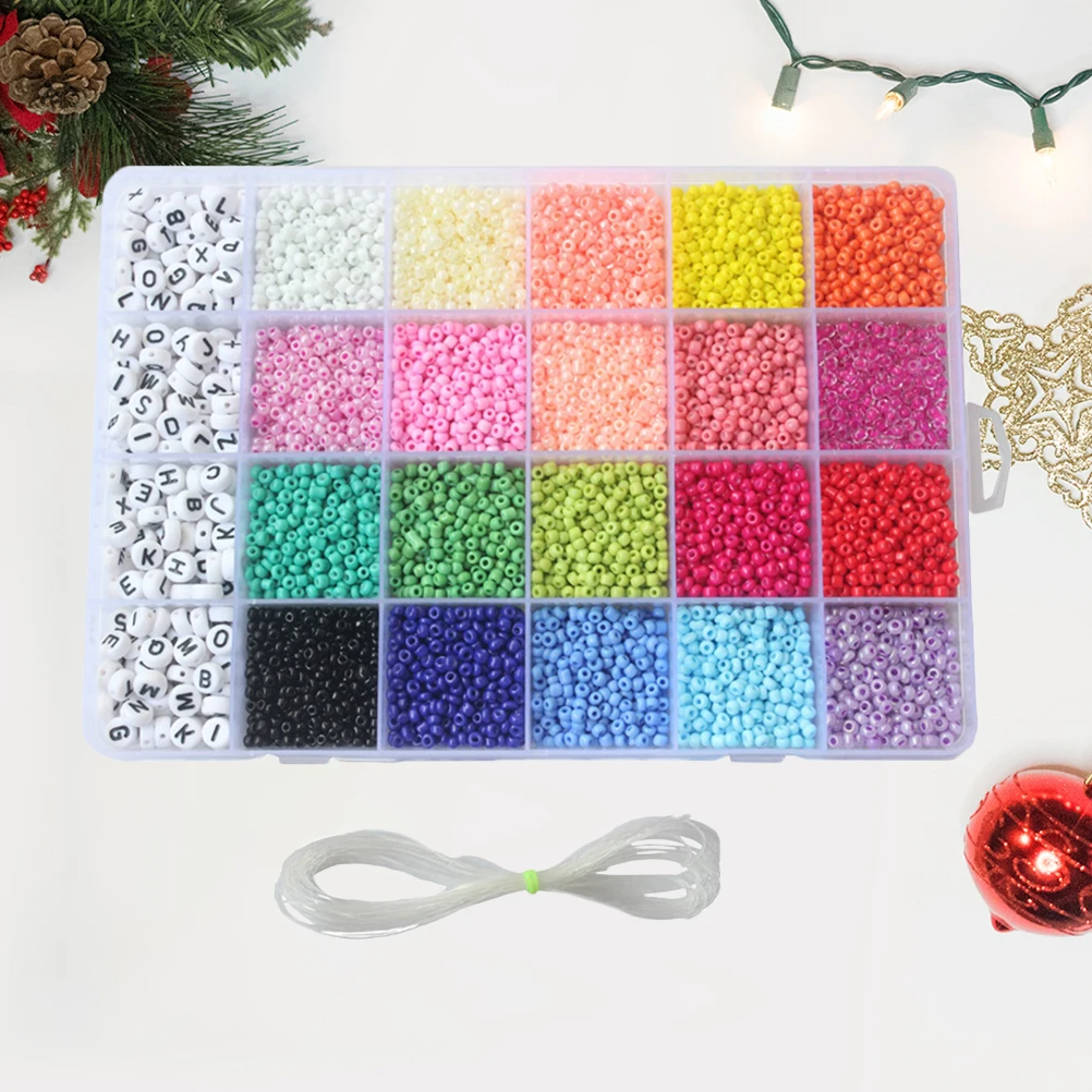 

24 Color Alphabet Bead Set Mini Cube Glass Beads for Jewelry Making DIY Handmade Crafts Accessories Letter Decor
