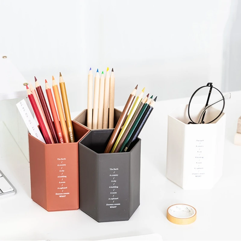 สไตล์เรียบง่ายเดสก์ท็อปผู้ถือปากกาหกด้านขนาดใหญ่ความจุเครื่องเขียนนักเรียนผู้ถือความจุขนาดใหญ่