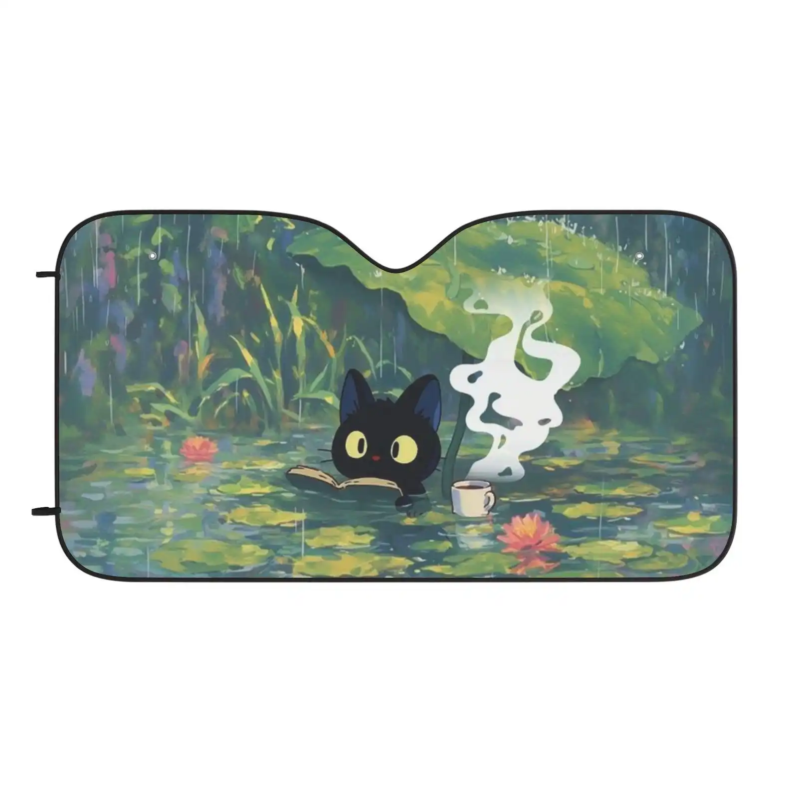 Parasol para coche de Studio Ghibli: Parasol con diseño de gato para parabrisas, protección UV reflectante para ventana de vehículo