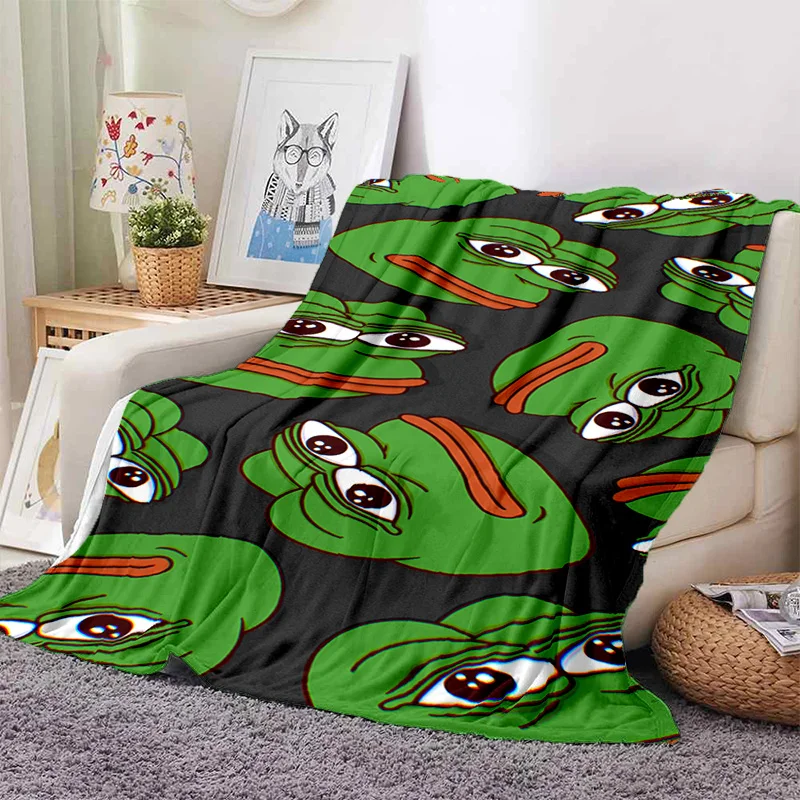 Customize 3D Cartoon Pepe The Frog Face HD Soft Flannel Blankets,Throw Blanket Comfortable Blanket for Picnic Beds Sofa Home Bed