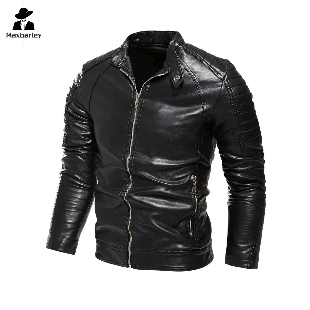 Winter Men's Leather Jacket Outdoor Casual Fashion Motorcycle Slim-fit Warm Windproof PU Jacket Men's Cargo Flying Coat 2025