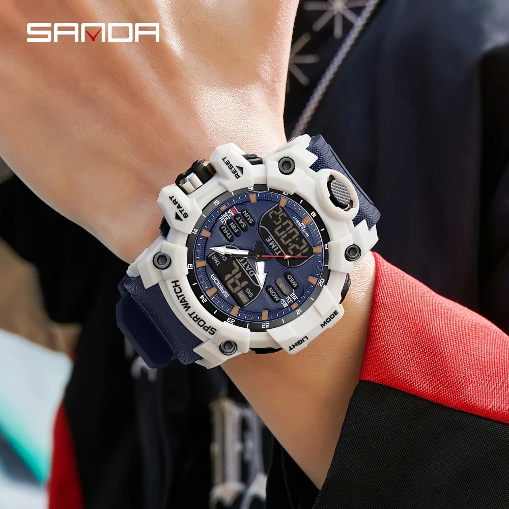 SANDA 6126 TPU Strap Luxury Electronic Men's Watches Outdoor Sport Countdown Stopwatch Digital Watch Waterproof Wirh Alarm Clock