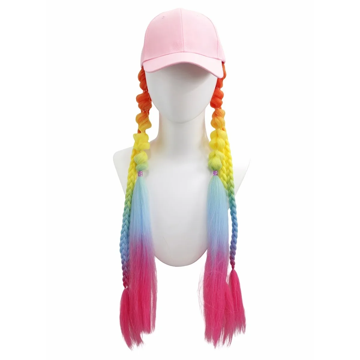 Trendy Color Baseball Cap Wig, Wig Bubble Braid Cap, Detachable Cap-Wig Integrated Design, Street Rock Sweet-Cool Style