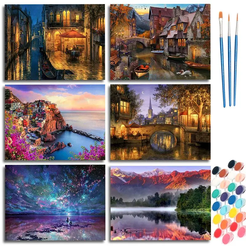 

CHENISTORY DIY Painting By Numbers Town Landscape Kits Painting By Number Drawing On Canvas Hand Painted Home Decor