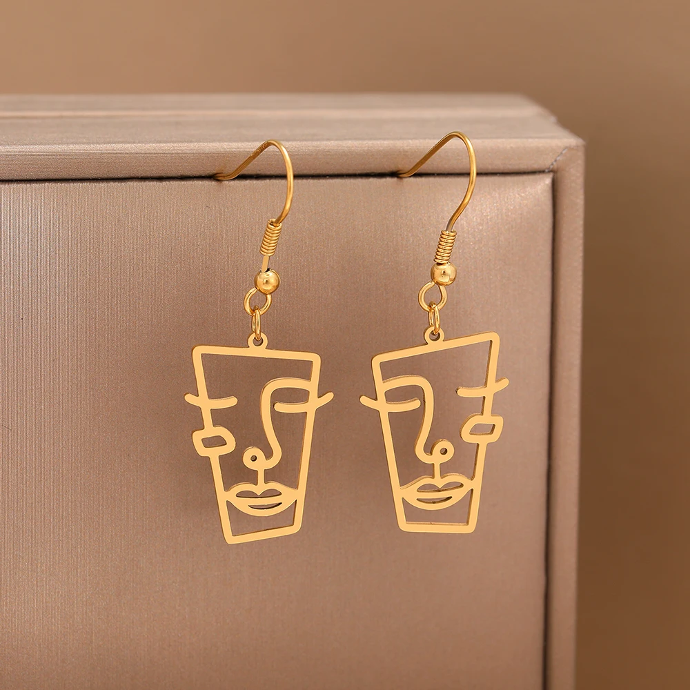 Stainless Steel Earrings Trend Abstract Irregular Face Statue Pendants Statement Fashion Chic Dangle Earrings For Women Jewelry