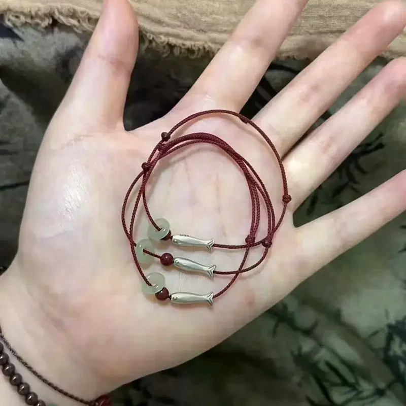 Couple's Beaded Bracelets Red String Woven Lucky Carp Fish Neptunian Year Good Luck Gift Study Success Lucky Charm Hand Cord