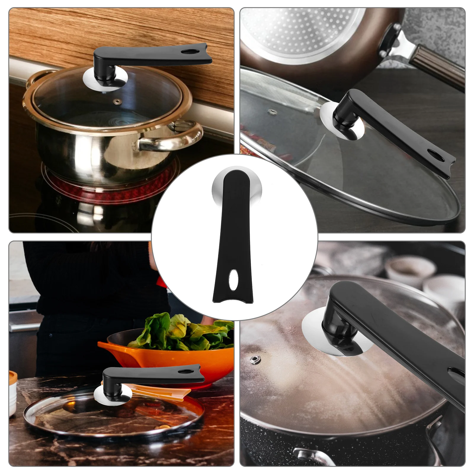 

3pcs Pot Lid Handle Replacement Cookware Part Heat Resistant Non-Slip Grip For Pan Wok Milk Pot Cover Black