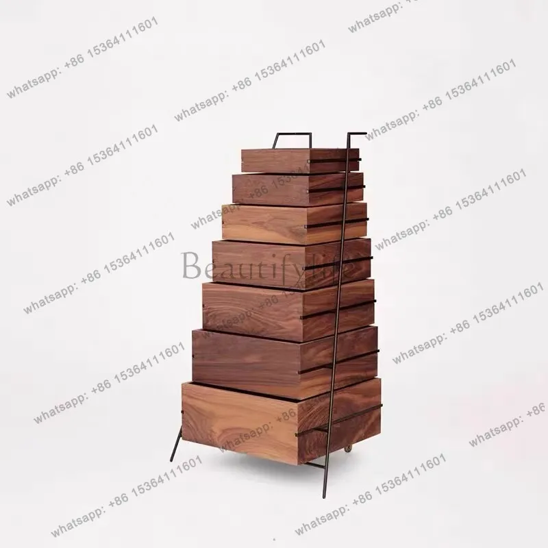 

Mahogany multi-layer storage cabinet retro minimalist side cabinet model room