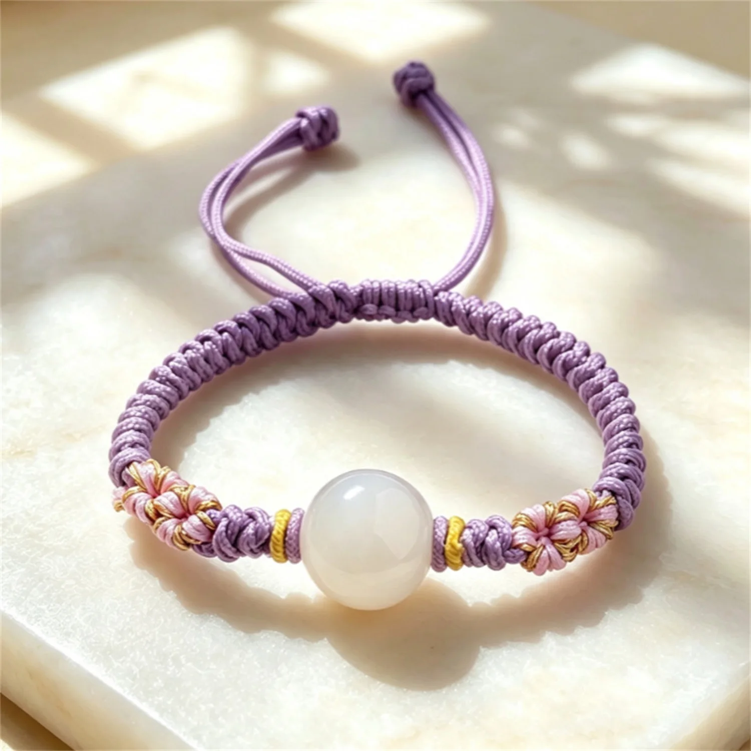 Genuine Burmese Class A Jade Sphere Bead Antique Handmade Peach Flower Knot Resizable Lovers Wristband Cord Male Female Oriental