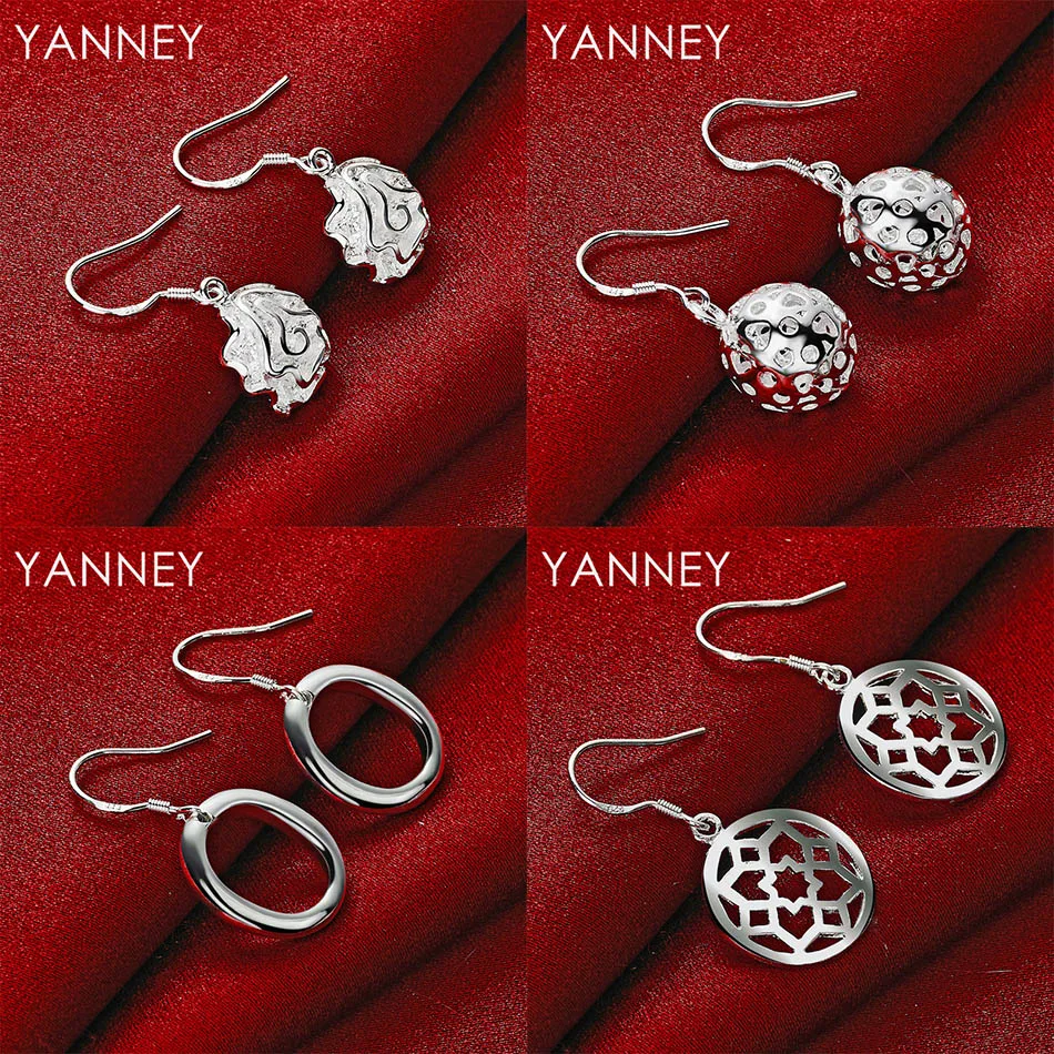 

New 925 Sterling Silver Rose Flower Round Earrings for Fashion Women Party Gift Engagement Jewelry Accessories Wedding