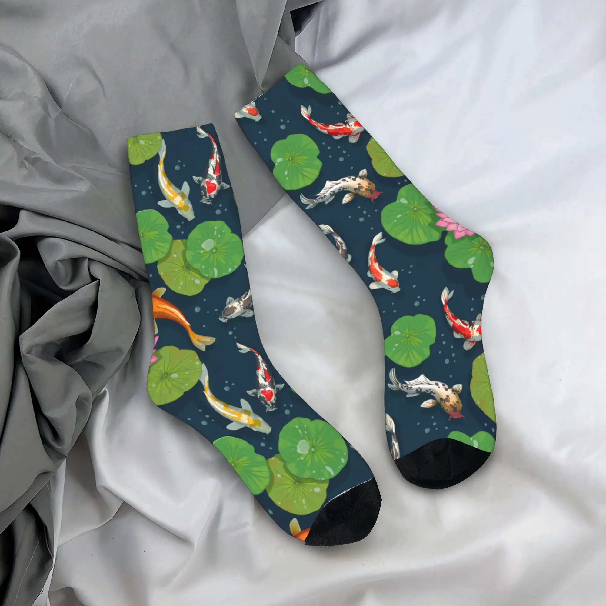 Koi Fish & Water Lily Pattern Socks  Modern Stockings Men Soft Climbing Socks Spring Graphic Anti Skid Socks