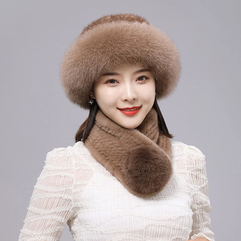 New Model Best Seller Pure Mink Fur Brimless Cap Scarf Winter Ski Cap Female Warm Windproof Hat Russian Hat Mink Beanie