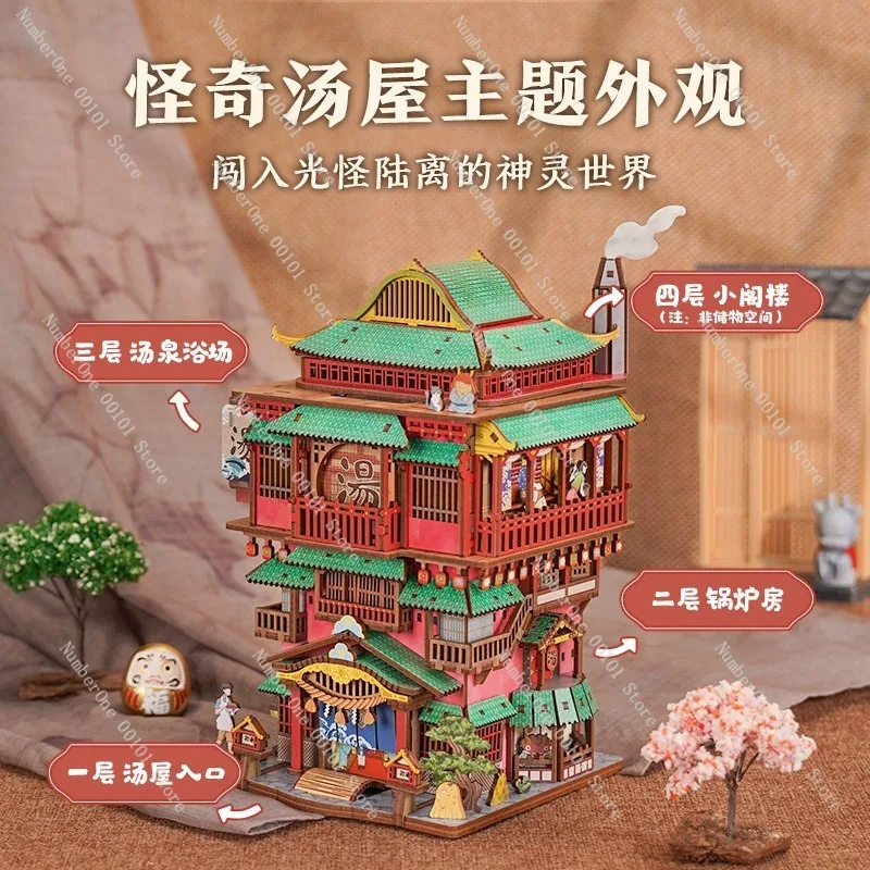 Hot Spring Story DIY Dollhouse Kit 3D Wooden Puzzle Building Model Miniature Scene Handmade Room Decor Creative Birthday Gift