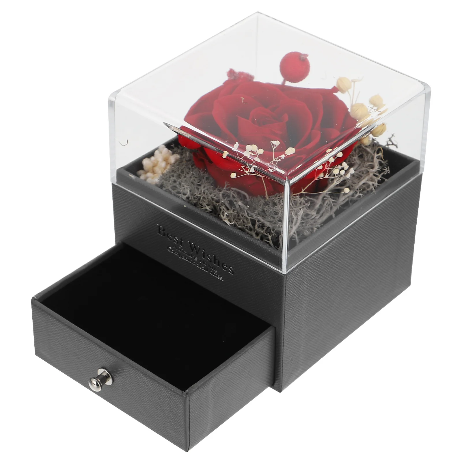 

Preserved Flower Gift Box Elegant Real Flower Lid Decoration Jewelry Organizer Lightweight Travel Size for Women Valentine Rose