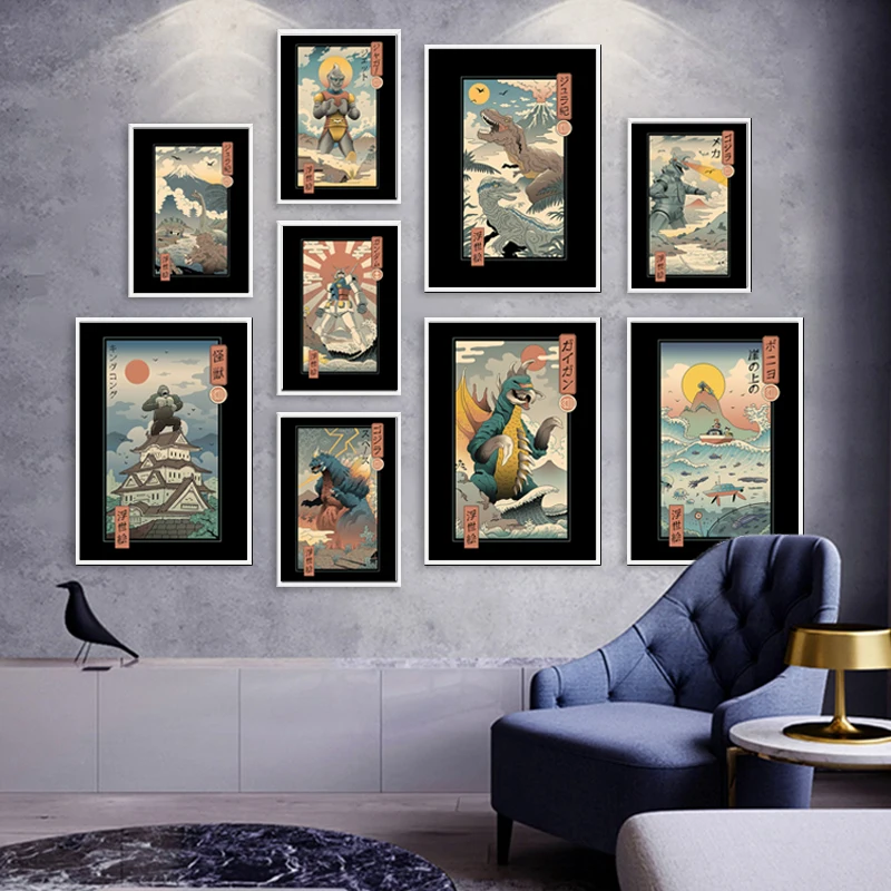 1pc Japanese Ukiyo-e Art Print Poster Animation Canvas Painting Decorative Picture Room Food Shop Kitchen Coffee Bar Wall Decor
