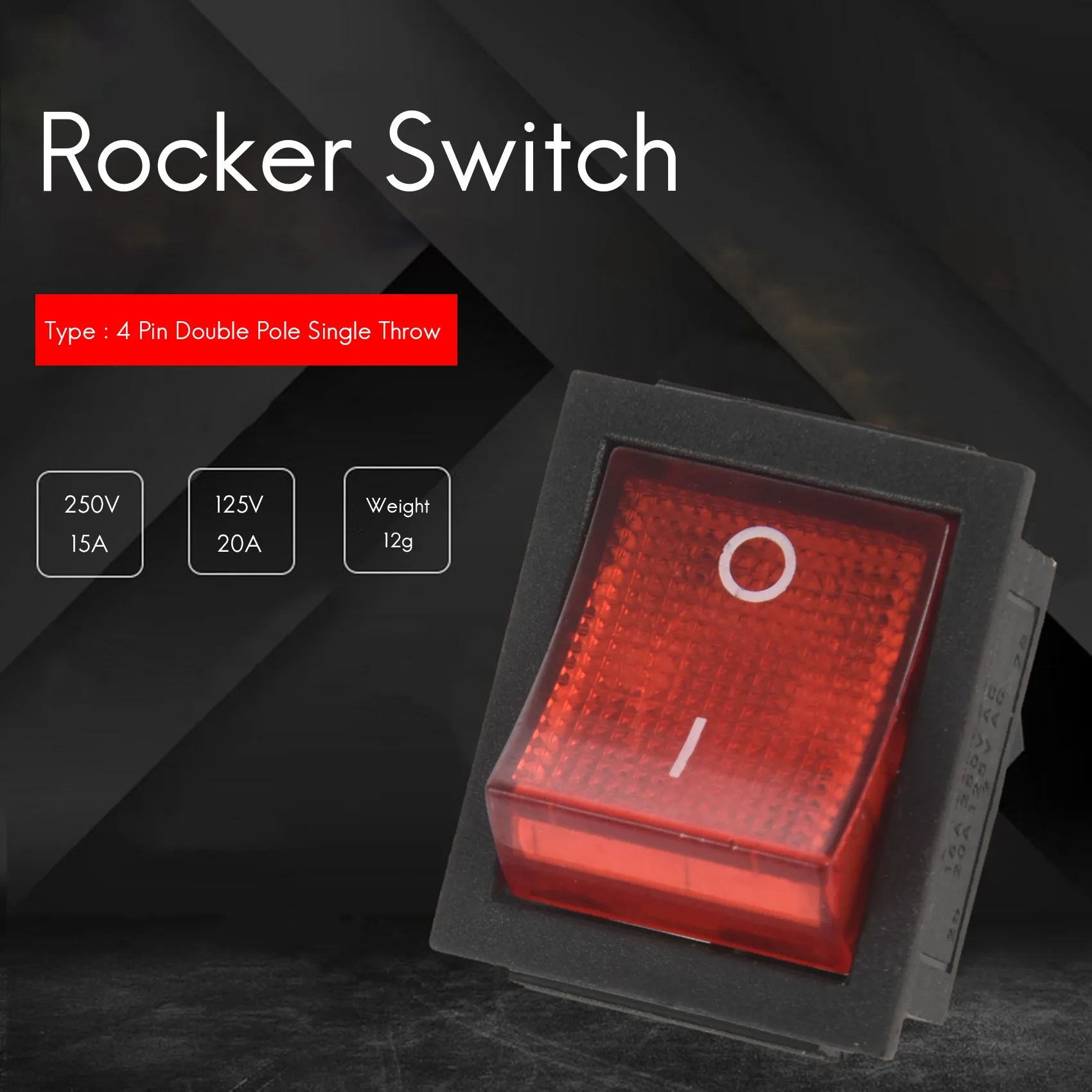 Eco-friendly Red Light 4 Pin DPST ON/OFF Snap in Rocker Switch 15A/250V 20A/125V AC 28x22mm