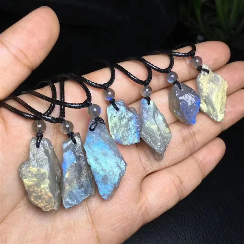 Natural Raw Labradorite Pendant Necklace For Handmade Healing Fengshui reiki Crystal Necklace for women man holiday gift