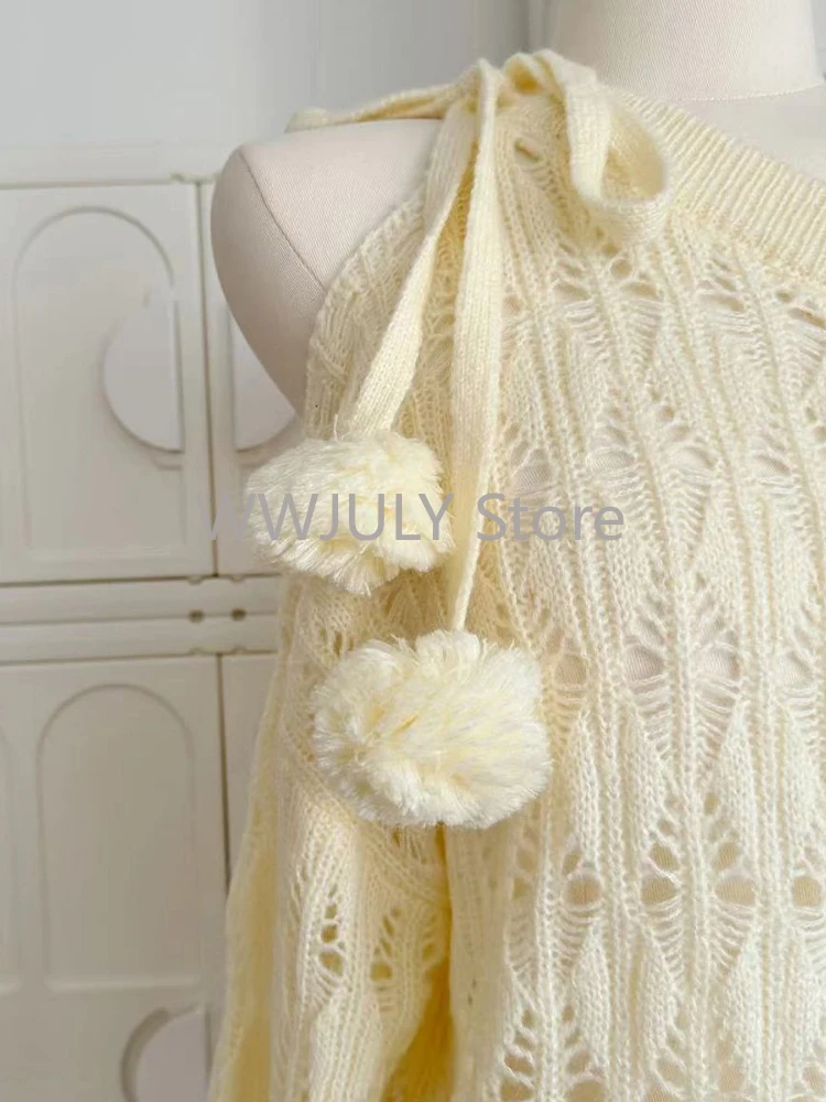 Autumn Winter Woman Korean Fashion Cute Core Sweet 2000s Sweater Elegant Oversize Knitwears Designer Aesthetic Chic Coquette