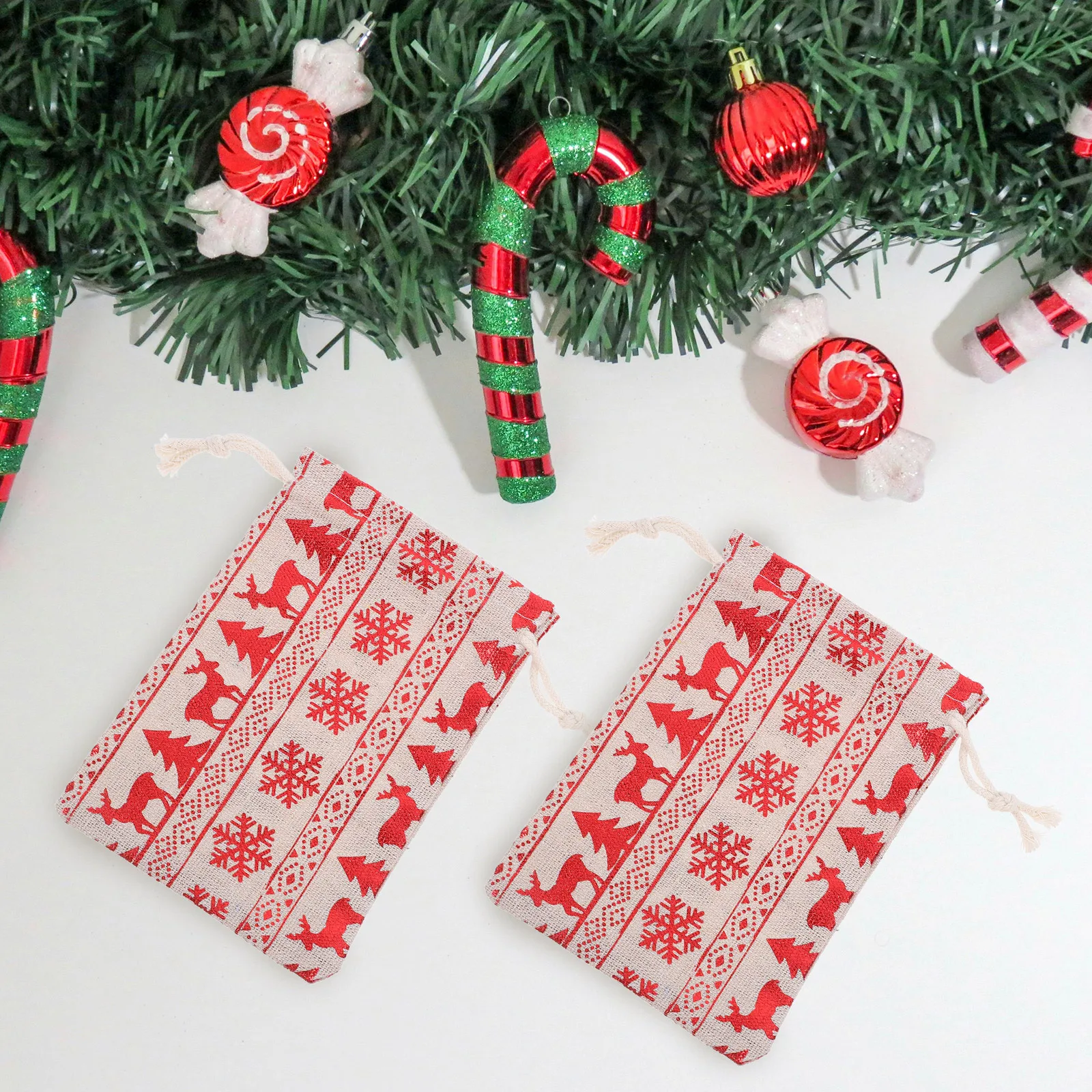 

10pcs Gift Wrapping Bags 14x10cm Cotton Drawstring Candy Pouches Party Favors Small Present Packaging Christmas Storage