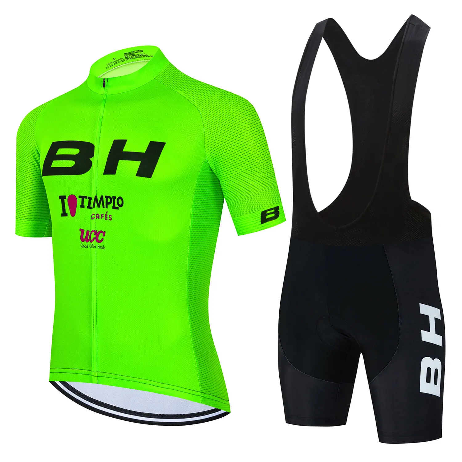 Jersey de ciclismo verde fluorescente para homens, roupas de ciclismo BH, shorts babados gel pad, roupas de ciclismo de montanha, roupas de bicicleta ao ar livre, 2023