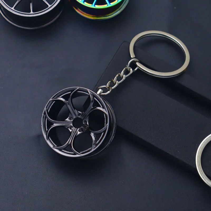 Metal Keychain Car Wheel Petal Hub Key Chain Auto Repair Parts Car Mini Tire Wheel Keyring 4 Color Mini Cooper Keychain llaveros