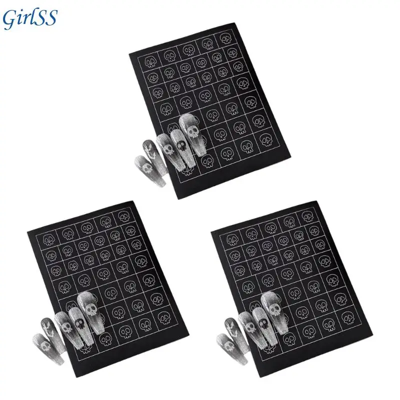 ملصقات أظافر الهالوين على الفور لاصقة على شكل هيكل عظمي مخيف لتزيين الأظافر للحفلات T4MB