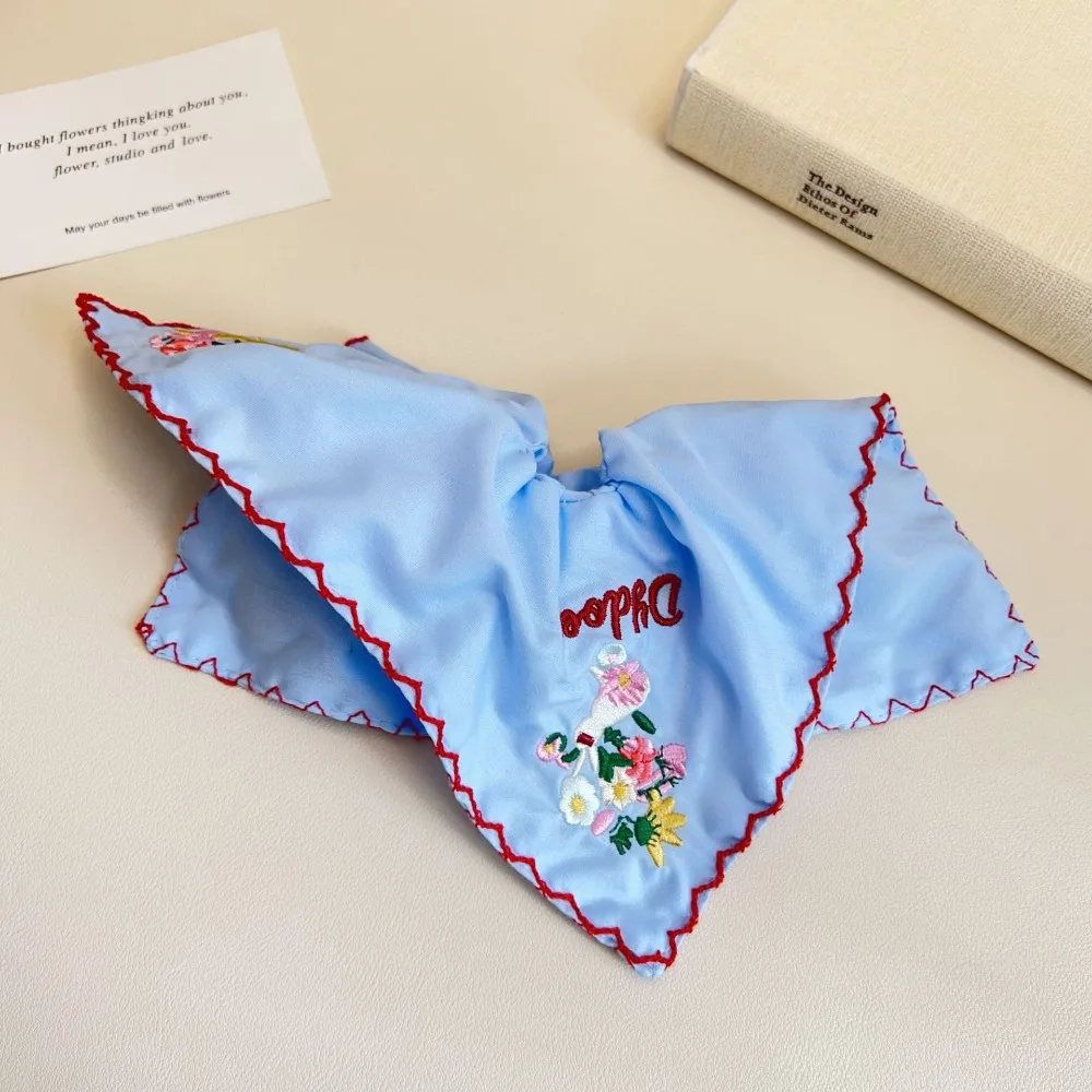 Ikat Rambut Bordir Bunga Retro Aksesoris Rambut Persegi Tali Rambut Bermotif Bunga Ikat Rambut Biru