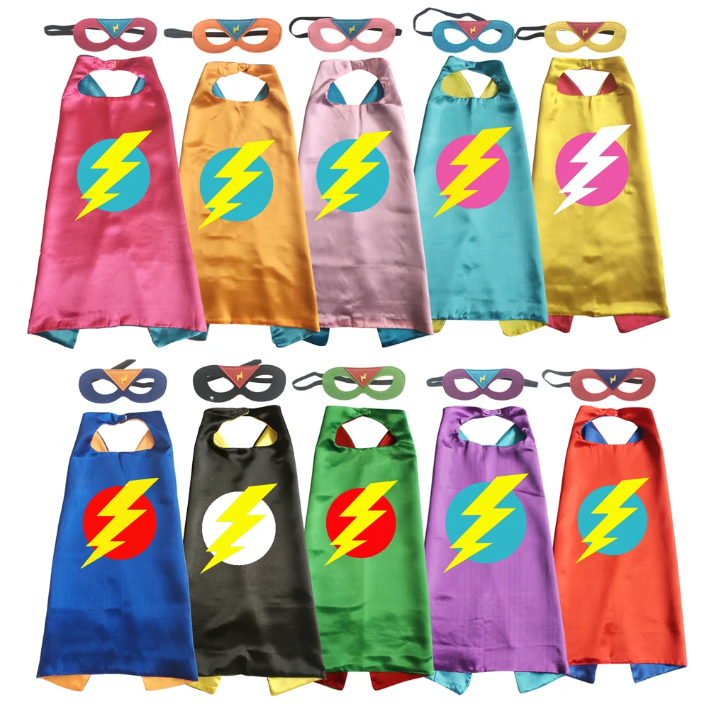 Lightening Bolt Superhero Cape Costumes Flash Cape with Mask Cosplay Clothing for Kids