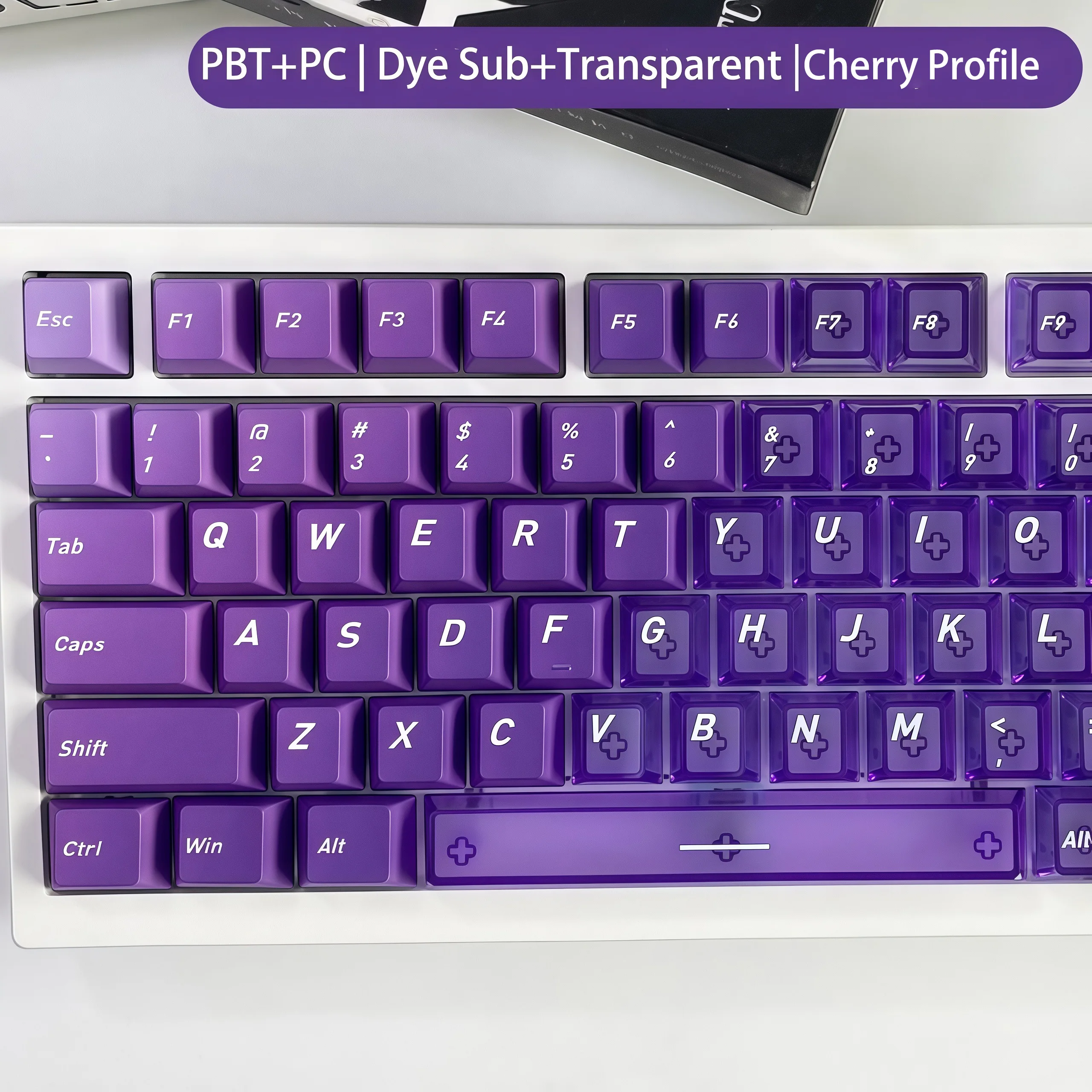 

136 Keys Purple Charm Dye Sub PBT Keycaps Foggy Transparent PC Keyboard Key cap Cherry Profile for MX Switch Mechanical Keyboard
