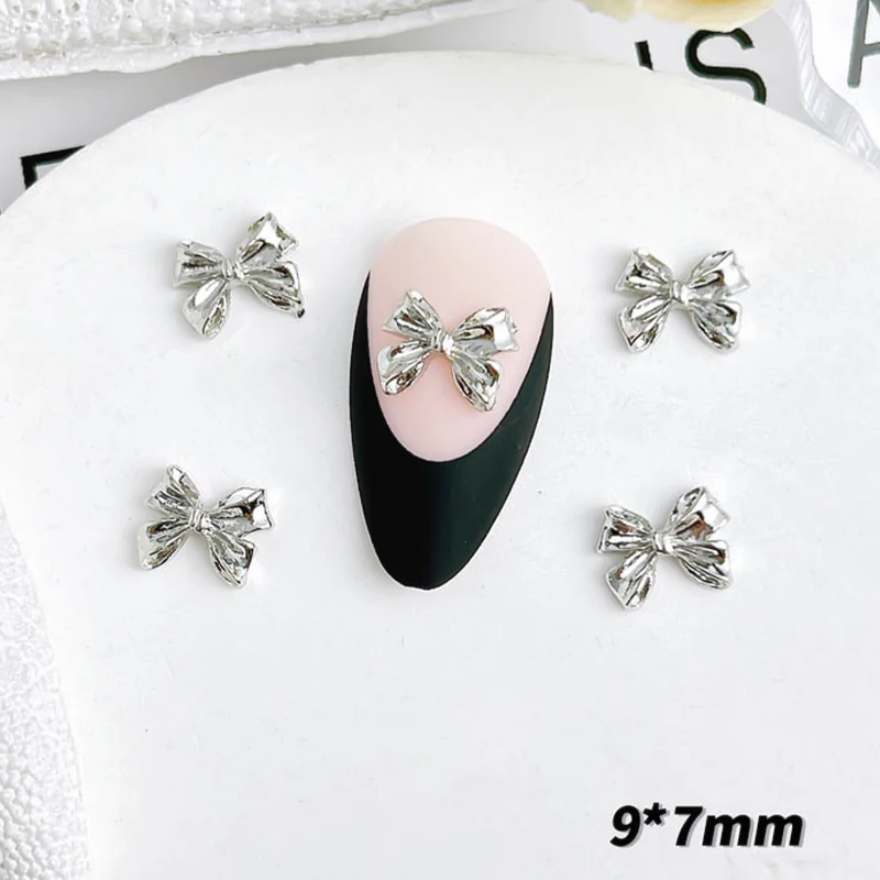 10 Stück Legierung Schleife Nägel Kunst Charms Dekorationen 3D Luxus Metall Silber Gold Bögen geformt Schmuck DIY Maniküre Designs Zubehör – Detail 5