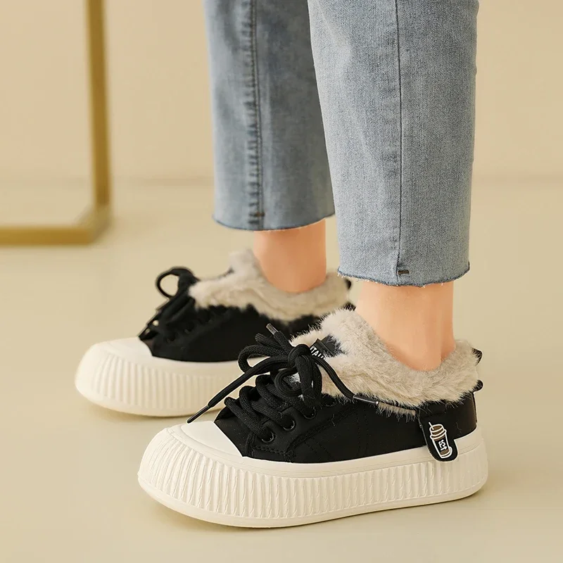 Thick Soled Warm High Top Winter New Style with Plush Trend Cute Plush Ugly Cute Big Head Bread Shoes Versatile and Casual