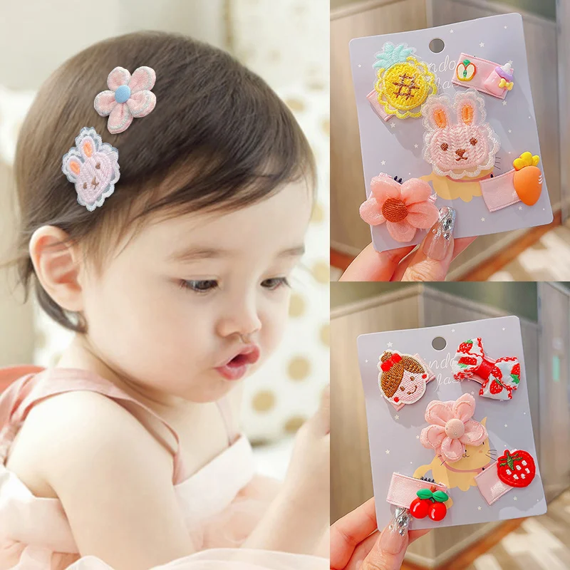 5 Pcs/Set Baby Girls Cute Sweet Cartoon Flower Bow Fine Hair Clips Children Lovely Barrettes Hairpins Kids Hair Accessories