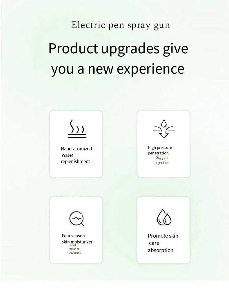 Portable USB Rechargeable Mini Electric High Pressure Oxygen Atomizer Air Compressor Spray Gun Sprayer Oxygen Injector Small Bubble Beauty Nano Skin Facial Hydration Moisturizing Skin Care Tools