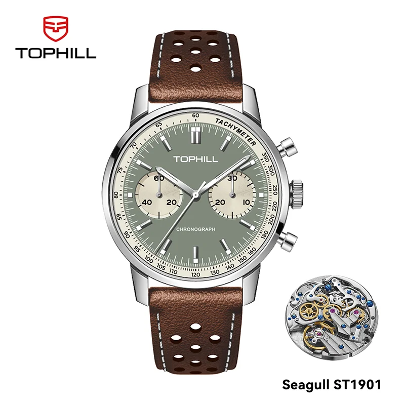 TOPHILL TOPHILL 크로노그래프 시계 파일럿 시계 Seagull 1963 시계 ST1901 무브먼트 사파이어 크리스탈 손목시계 밀리터리 리미티드