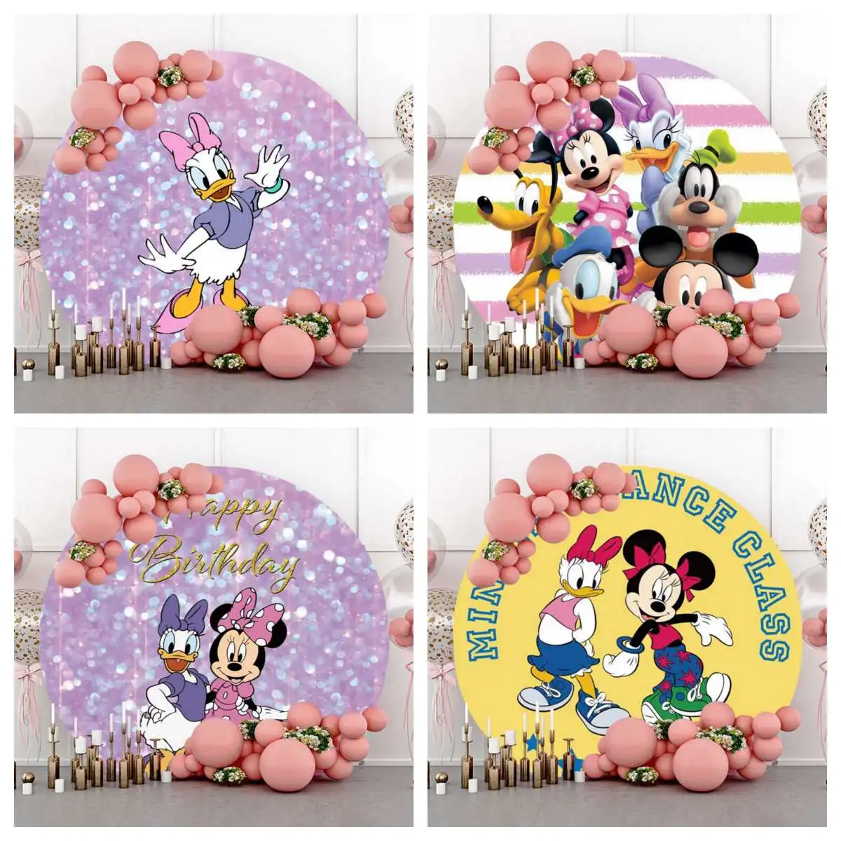 Disney Cartoon Daisy Duck Sequins Round Photography Party Backdrop Kids Baby Shower Circle Party Backdrop Birthday Background