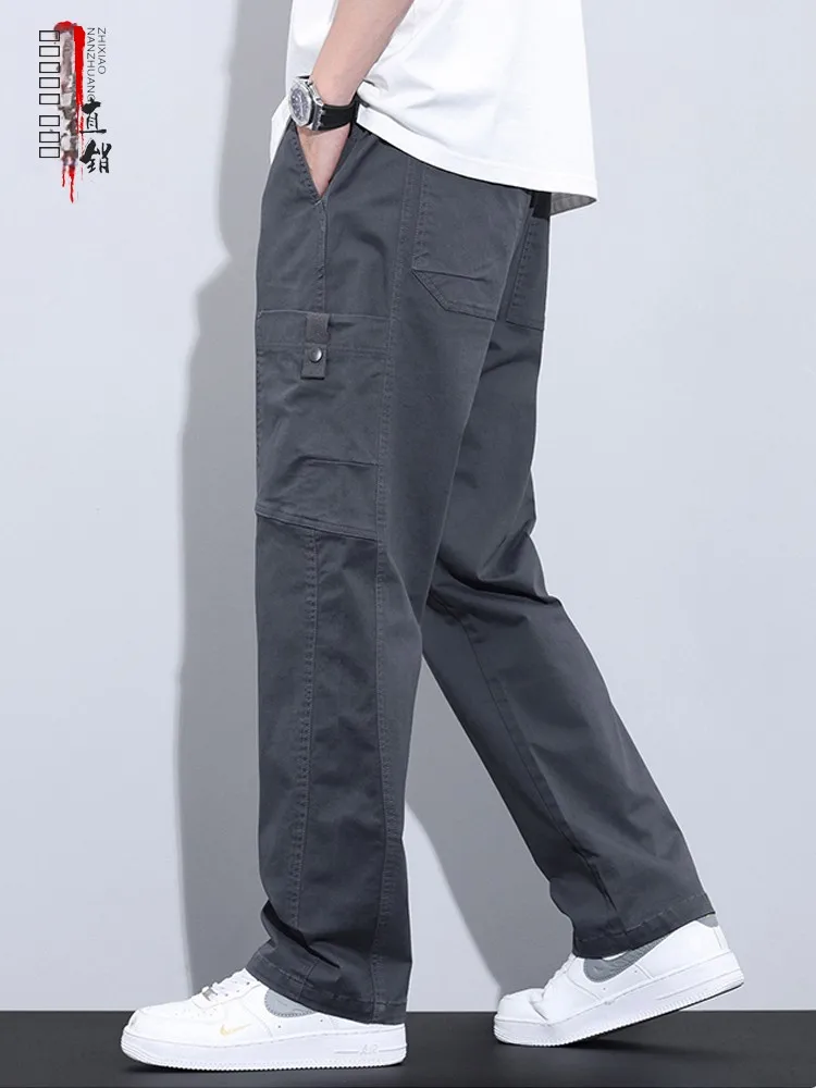 

Летние тонкие повседневные брюки-парашюты мужские, прямые, свободные, модные, с множеством карманов, широкие штанины, большие размеры