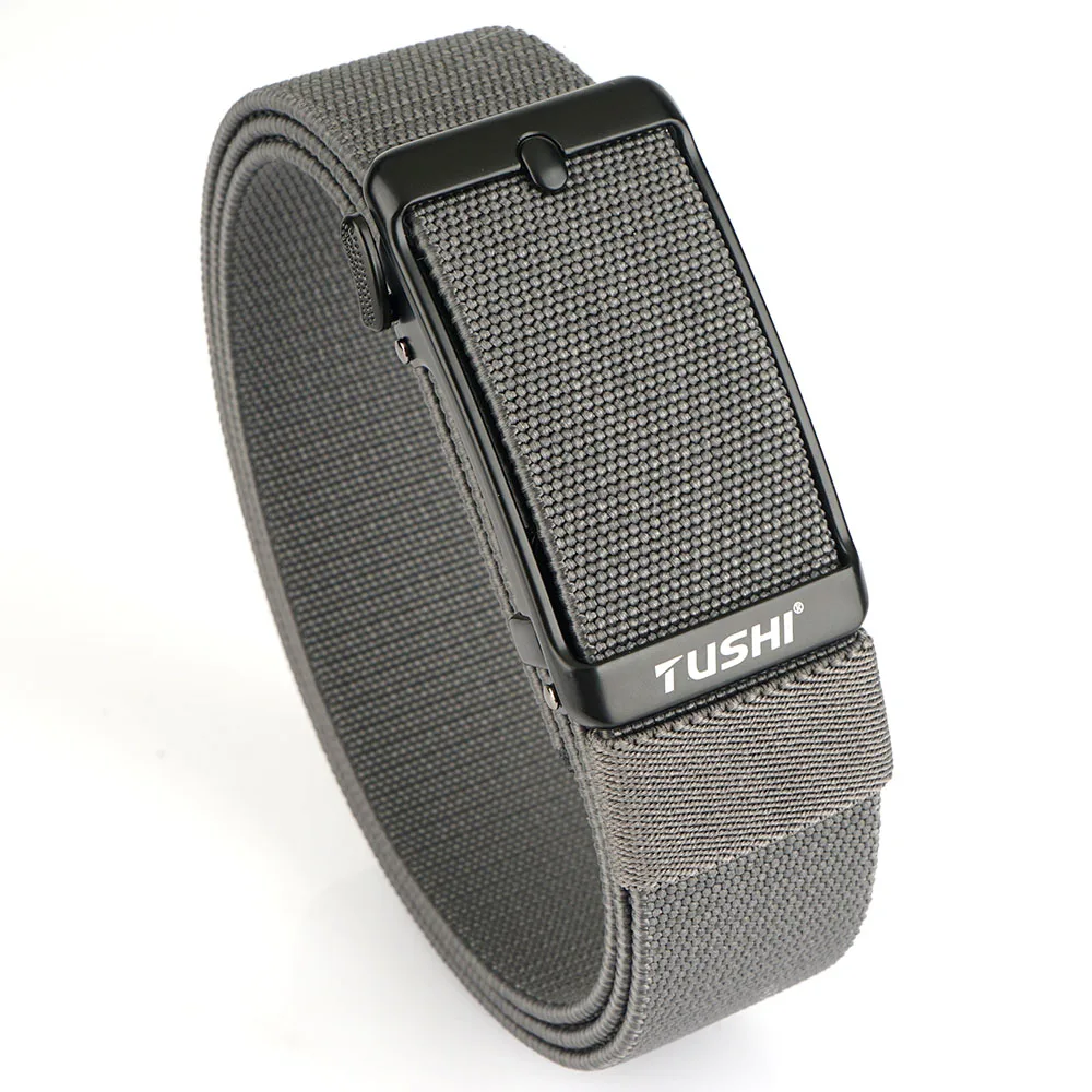 TUSHI New Elastic Belt For Men Automatic buckle Alloy Quick Release Strong Outdoor Casual Belt Tight Nylon Stretch Waistband