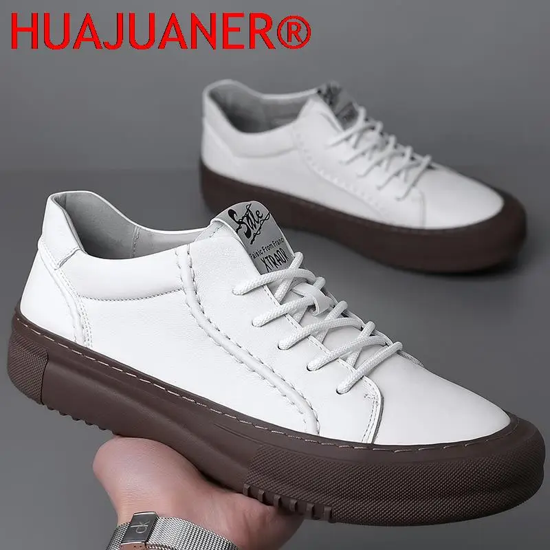 Spring Autumn Men's Shoes Casual Leather Male Sneakers Outdoor Walking Fashion Shoes Comfy Basic Boots Soft Mens Vulcanize Shoes