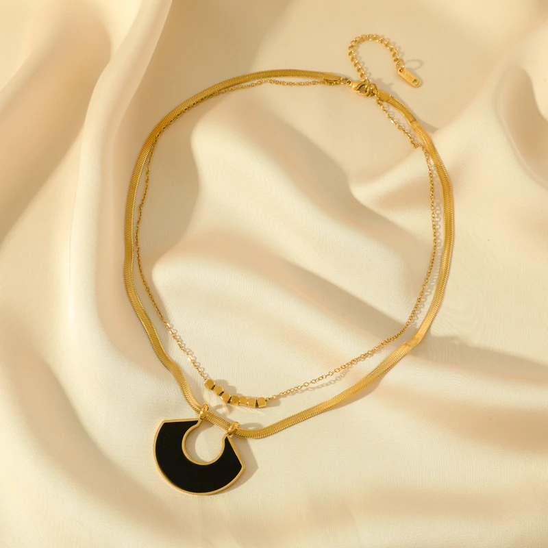 EILIECK 316L Edelstahl Schwarzes Geometrisches Halsketten- und Ohrring-Set, Trendig für Frauen, Neues Party-Geschenk, Luxuriöses Wasserdichtes Schmuckset – Detail 12