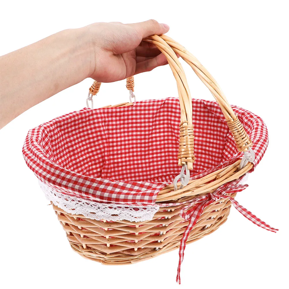 

Wicker Picnic Basket Handwoven Wooden Large Outdoor Garden Fruit Basket with Handles Multi-Picnic Storage Rustic Design