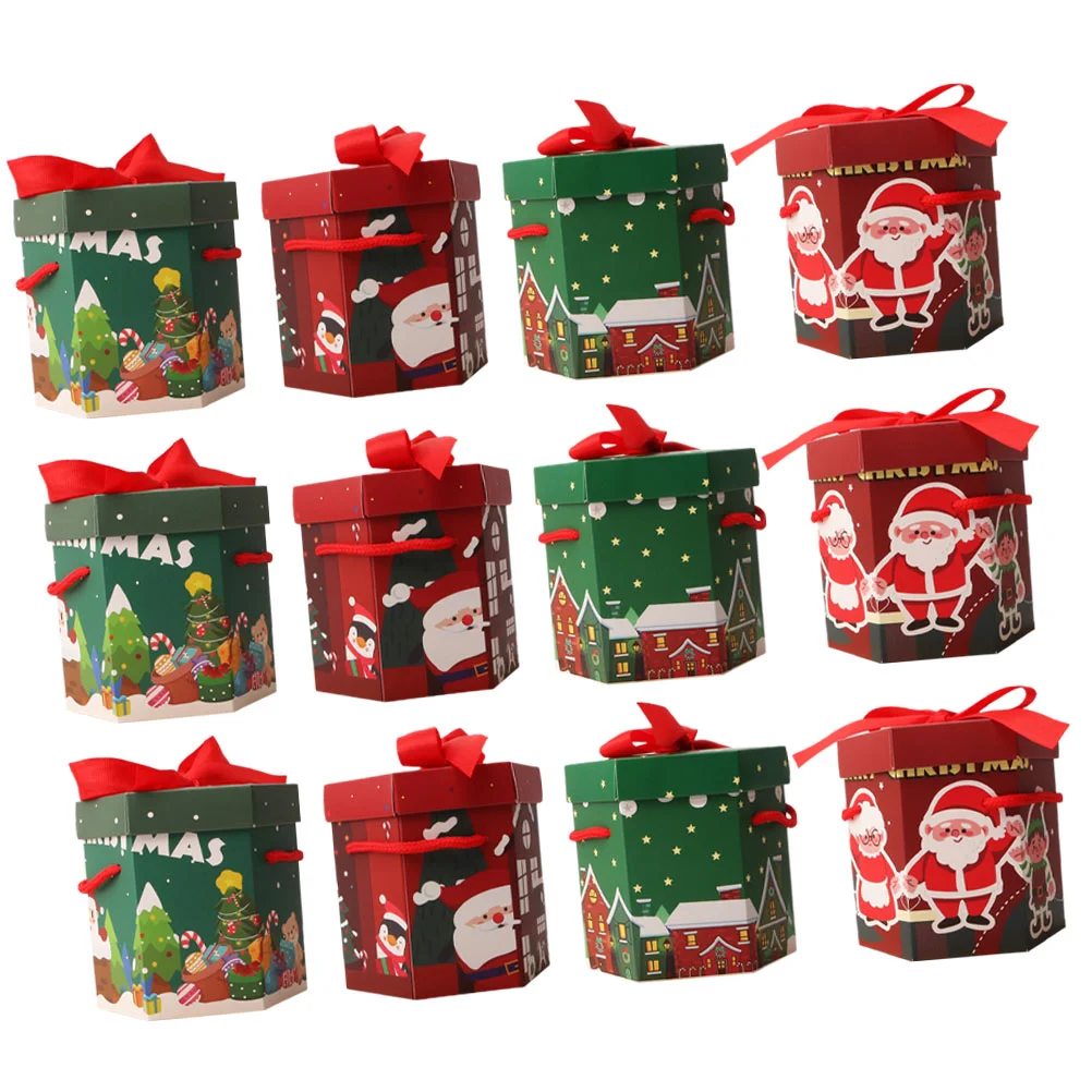 12 Pcs Christmas Gift Box Set Santa House Family Candy Storage Xmas Party Candy Boxes Gift Storage Boxes Celebration Decor Party