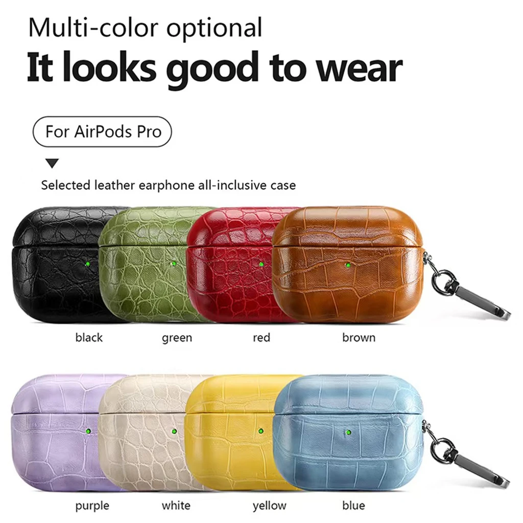 Luxury Candy Color Crocodile Texture PU Leather With Hook Protective Earphone Cover Case for AirPods 1 or 2 3 4 5 Pro 2 Pro 3