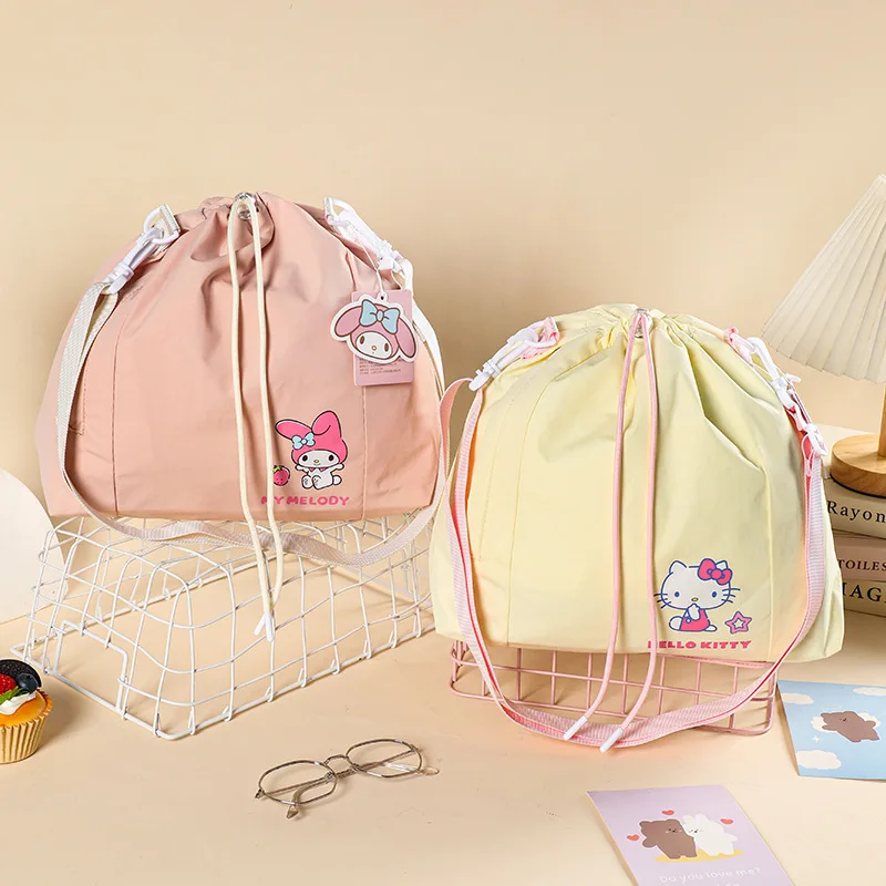 Sanrio Cartoon Hello Kitty Kuromi My Melody Cinnamoroll große Kapazität Kordelzug Handtasche Kawai tragbare Umhängetasche