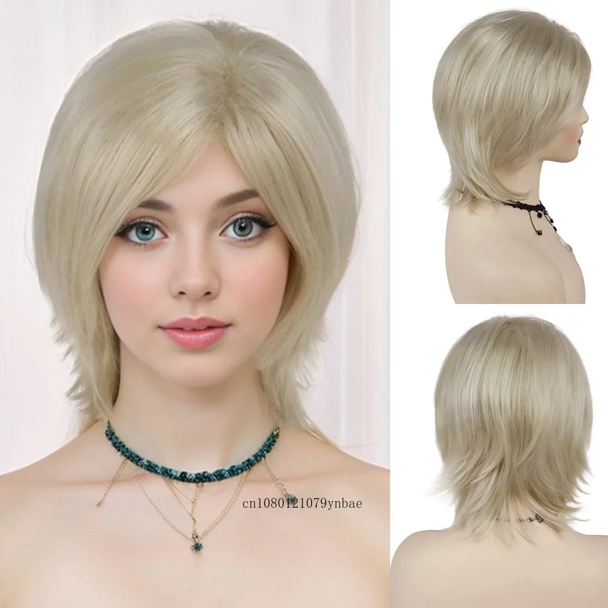 

Synthetic Platinum Blonde Wig for Women Natural Looking Short Bob Straight Wigs with Bangs Daily Party Costume Heat Resistant