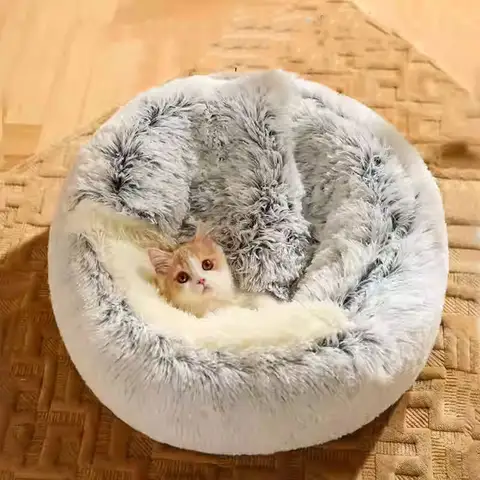 Nido per gatti con guscio isolato in pile di peluche, letto per cani semichiuso, nido per gatti con parte superiore chiusa, nido per animali alla moda 2 in 1
