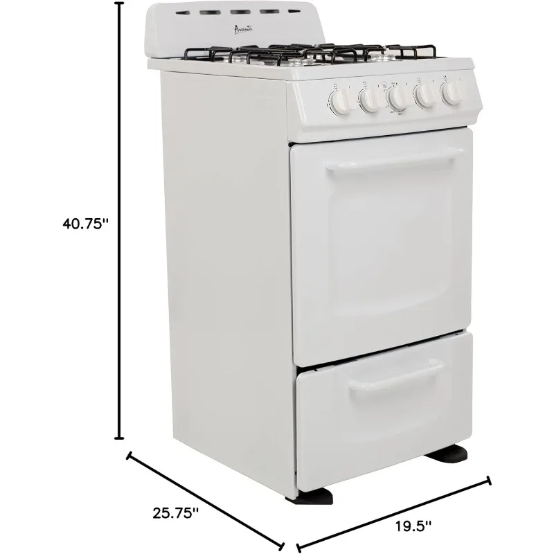 home.GRO20P0W فرن غاز بتصميم مدمج قائم بذاته، 4 شعلات مع إشعال إلكتروني، 2.1 قدم مكعب. ميزة السعة
