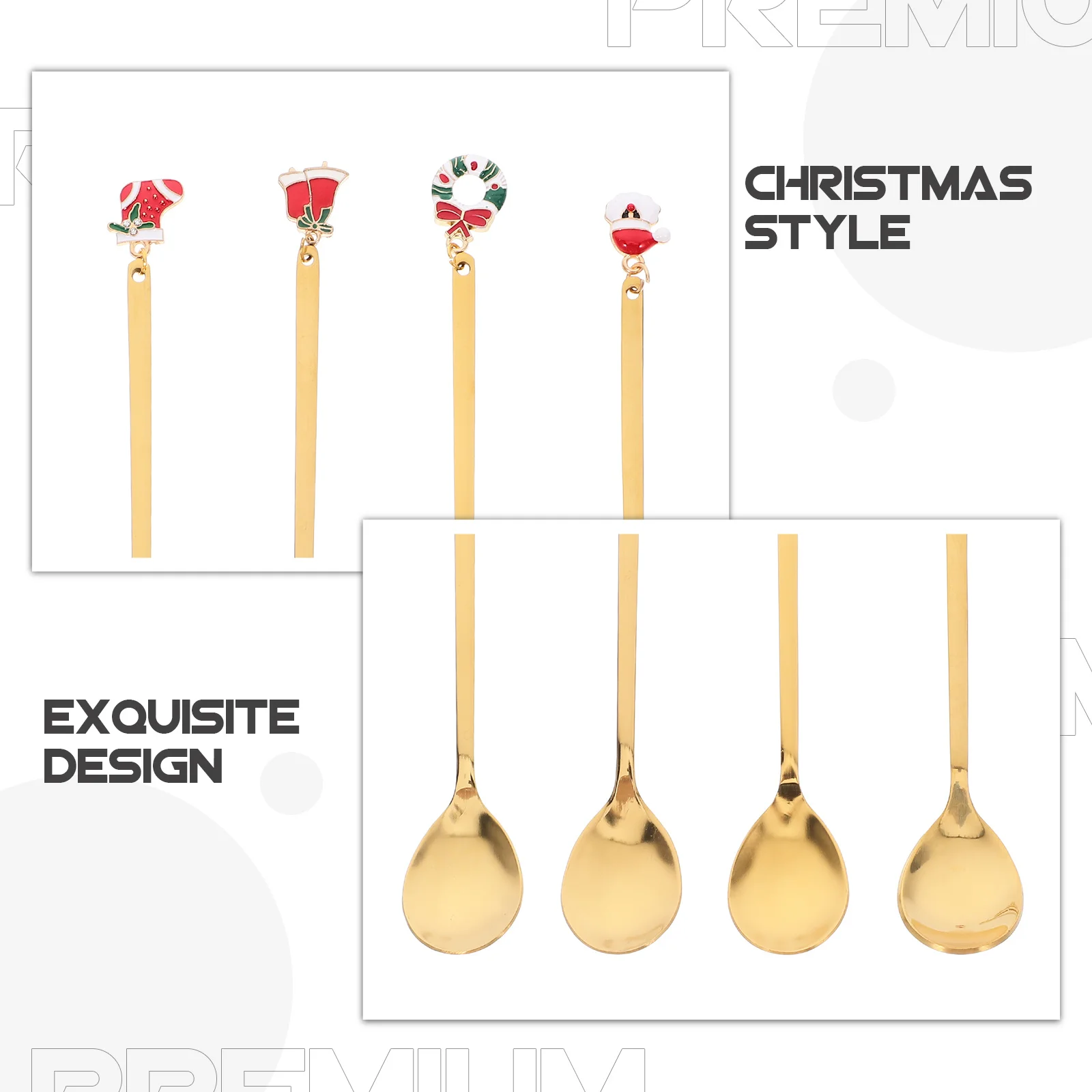 

4pcs Christmas Style Spoons Stainless Steel Dessert Spoon For Ice Cream Cake Soup Multipurpose Small Spoons Xmas Party Tableware