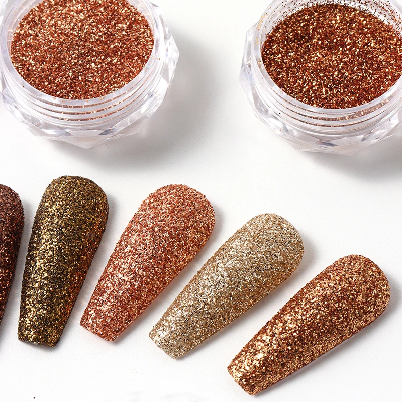 6개입 샤이니 로즈 골드 커피 브라운 슈가 네일 파우더 반짝이는 다이아몬드 크롬 플레이크 더스트 캔디 코팅 가을 겨울 글리터 매니큐어