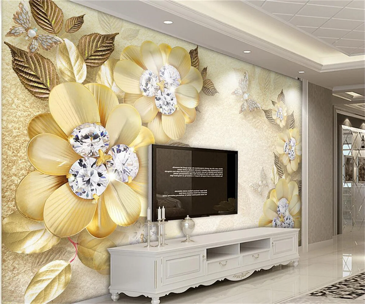 Self-adhesive wallpaper Luxury Relief Flower Pearl Jewelry TV Background Wall Living Room Bedroom Photo relief Wallpaper mural