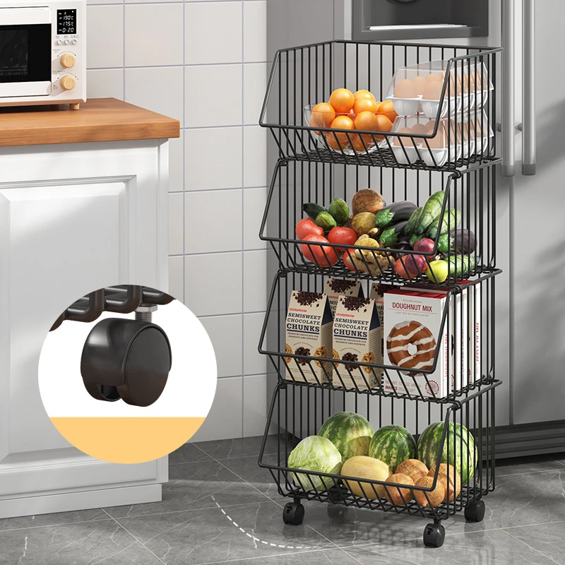 New Storage Rack Floor Mobile Rotating Kitchen Vegetable and Fruit Basket Multi Functional Kitchen Vegetable Storage Rack